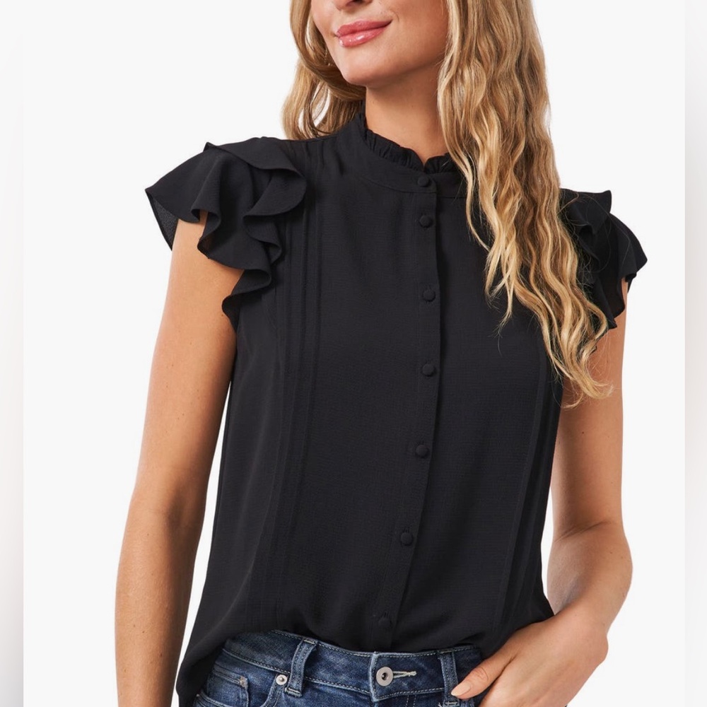 CeCe Pintuck Ruffle Short Sleeve Blouse